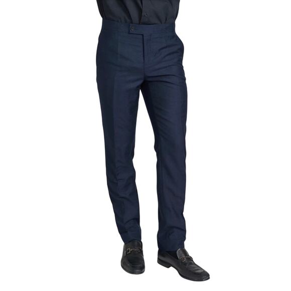 Savile Row Mayfair-S Navy Dress Pants Men’s 38x32 Slim Fit Formal Trousers - Picture 1 of 6